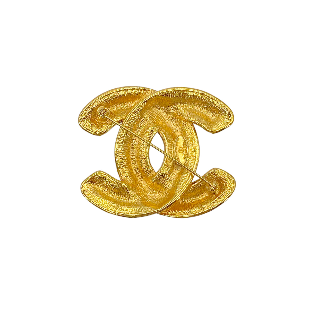 CHANEL VINTAGE BIG COCO MARK BROOCH MATELASSE GOLD ACCESSORY 90291248
