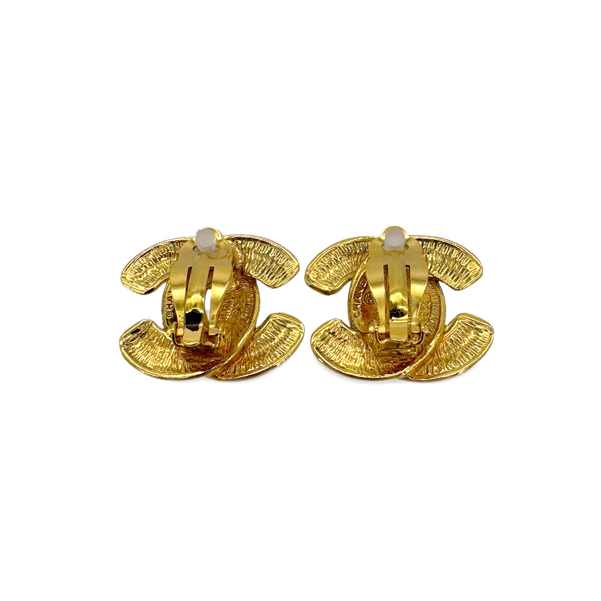 CHANEL VINTAGE EARRINGS COCOMARK MATELASSE GOLD ACCESSORY 90291249