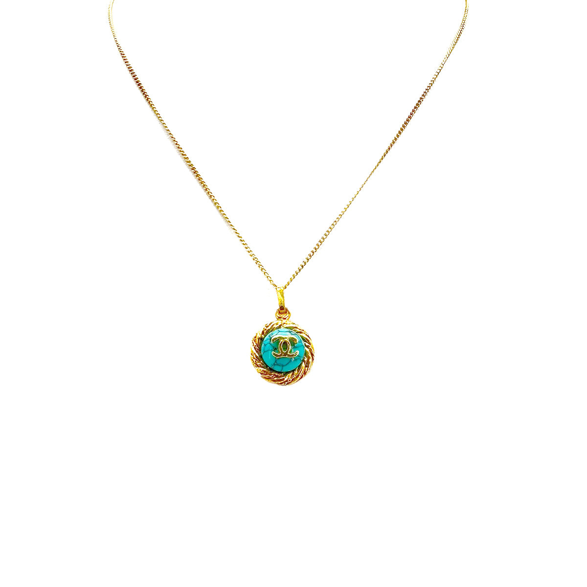 CHANEL NECKLACE COCOMARK TURQUOISE STONE GOLD ACCESSORY 90291255