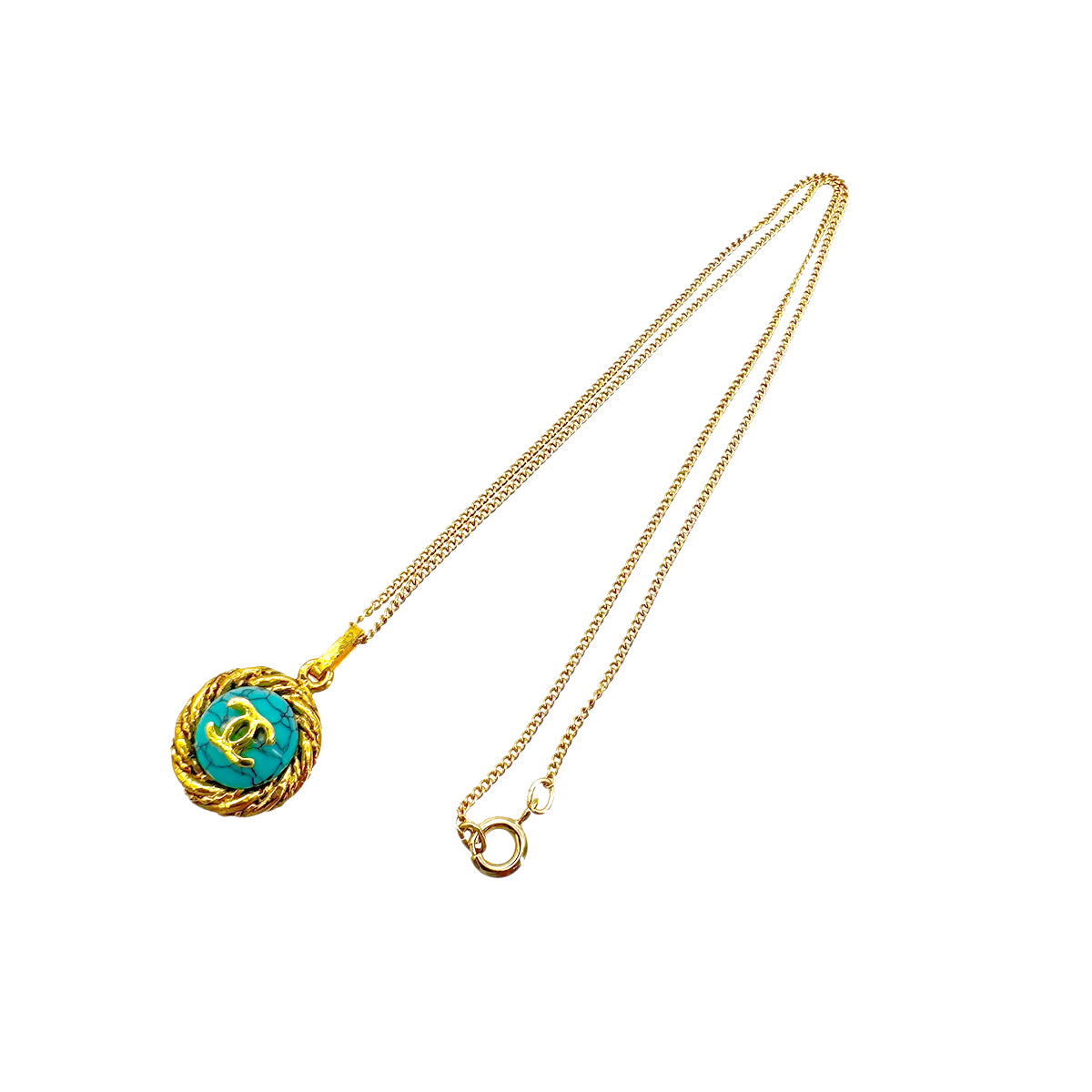 CHANEL NECKLACE COCOMARK TURQUOISE STONE GOLD ACCESSORY 90291255