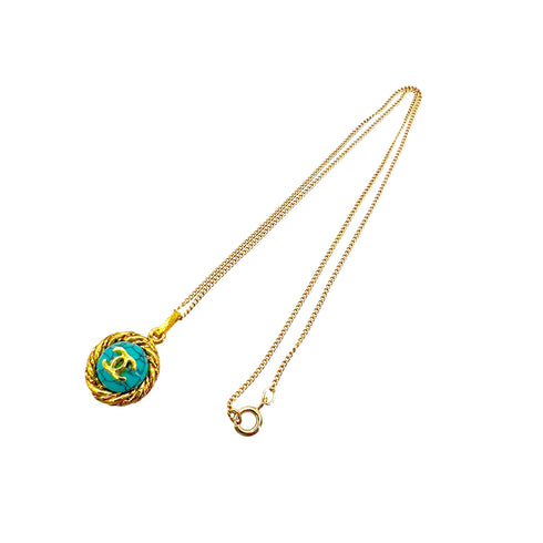 CHANEL NECKLACE COCOMARK TURQUOISE STONE GOLD ACCESSORY 90291255 - PURPOSE