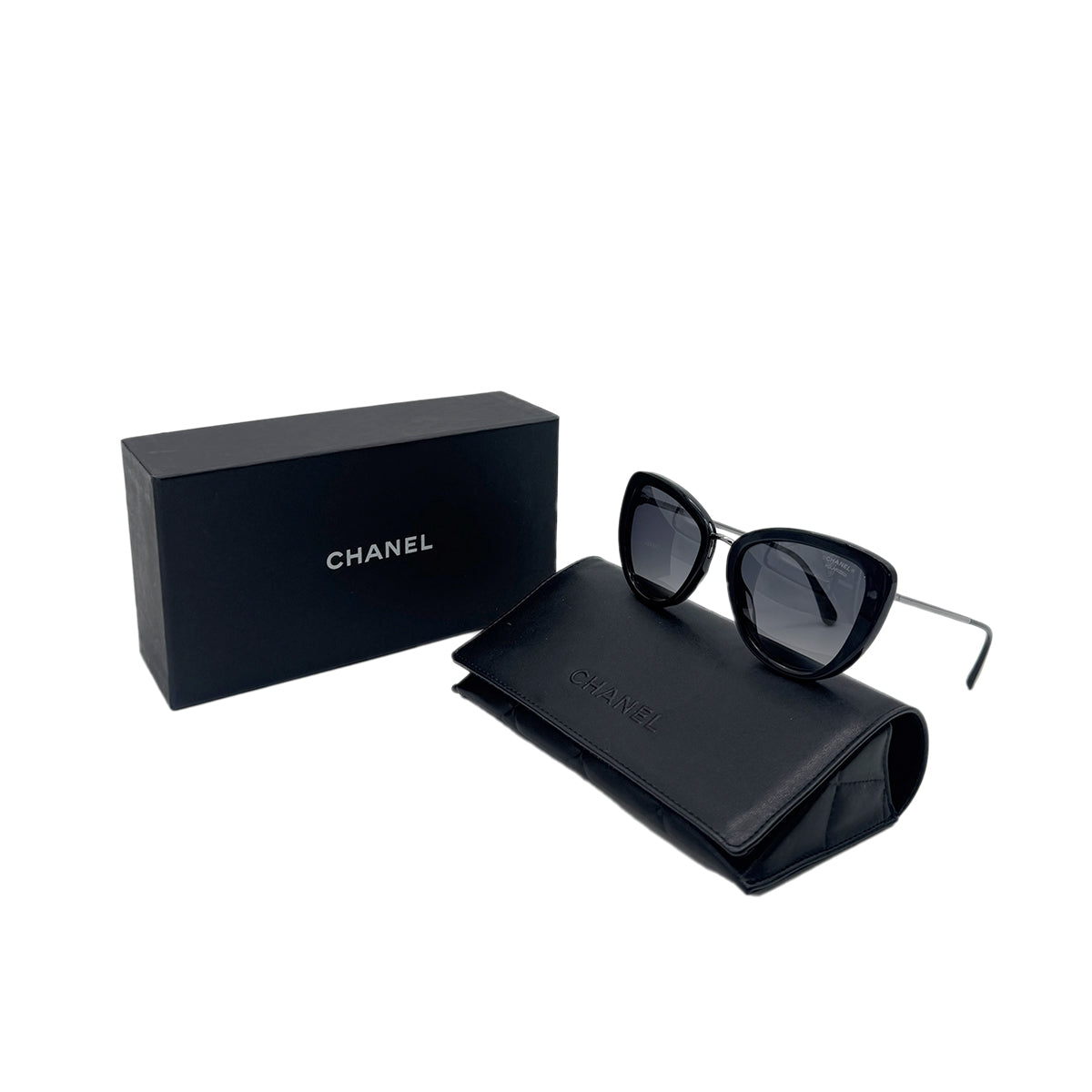 CHANEL SUNGLASSES COCOMARK BLACK SILVER EYEWEAR 90291261