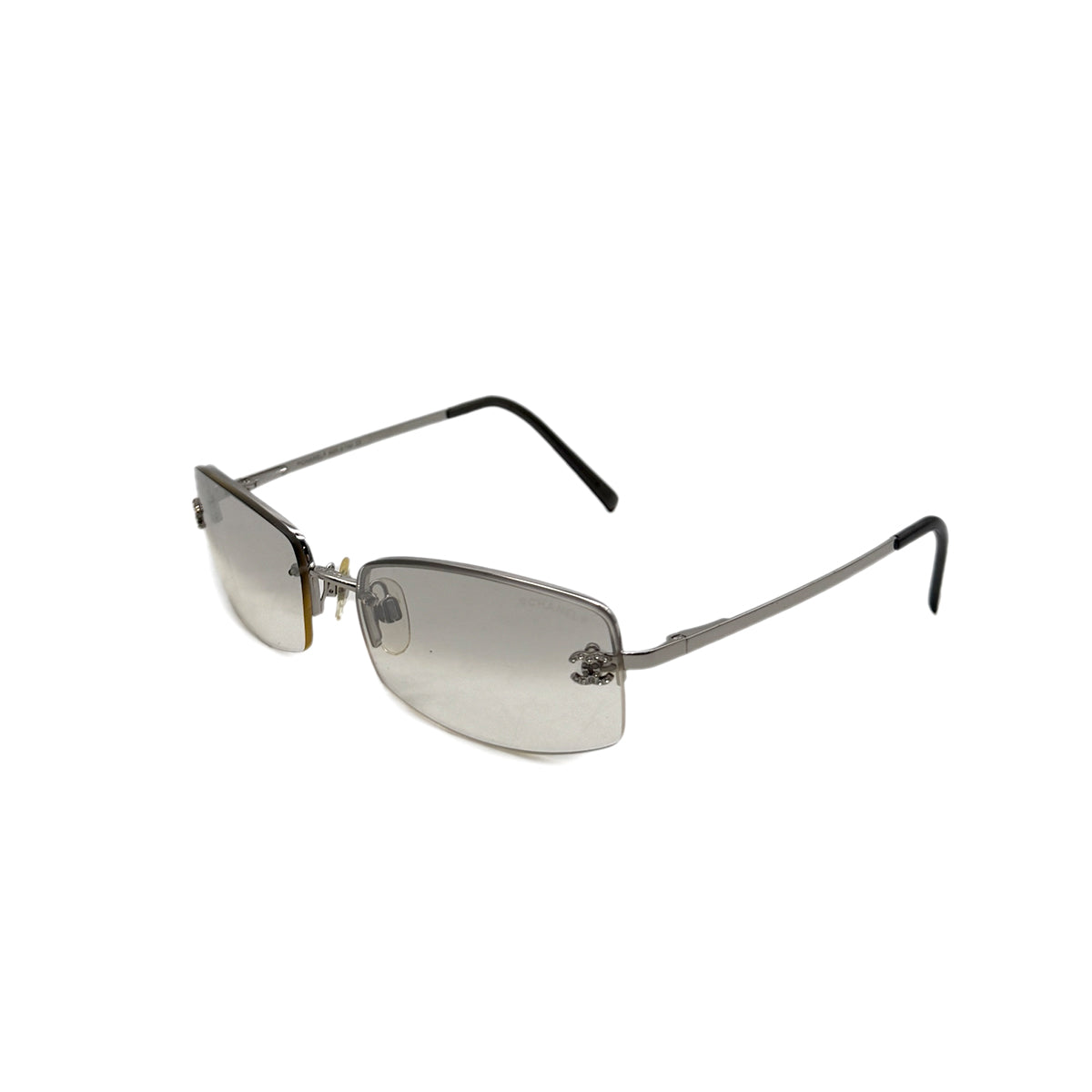 CHANEL VINTAGE SUNGLASSES COCOMARK RHINESTONE GRAY SILVER EYEWEAR 90291263