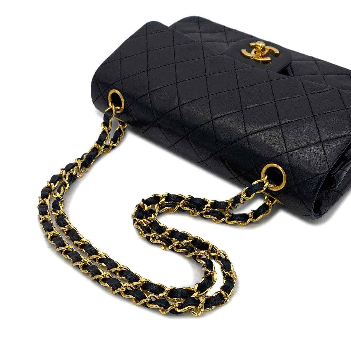 CHANEL VINTAGE CLASSIC FLAP SMALL CHAIN SHOULDER BAG BLACK LAMB SKIN 90291300