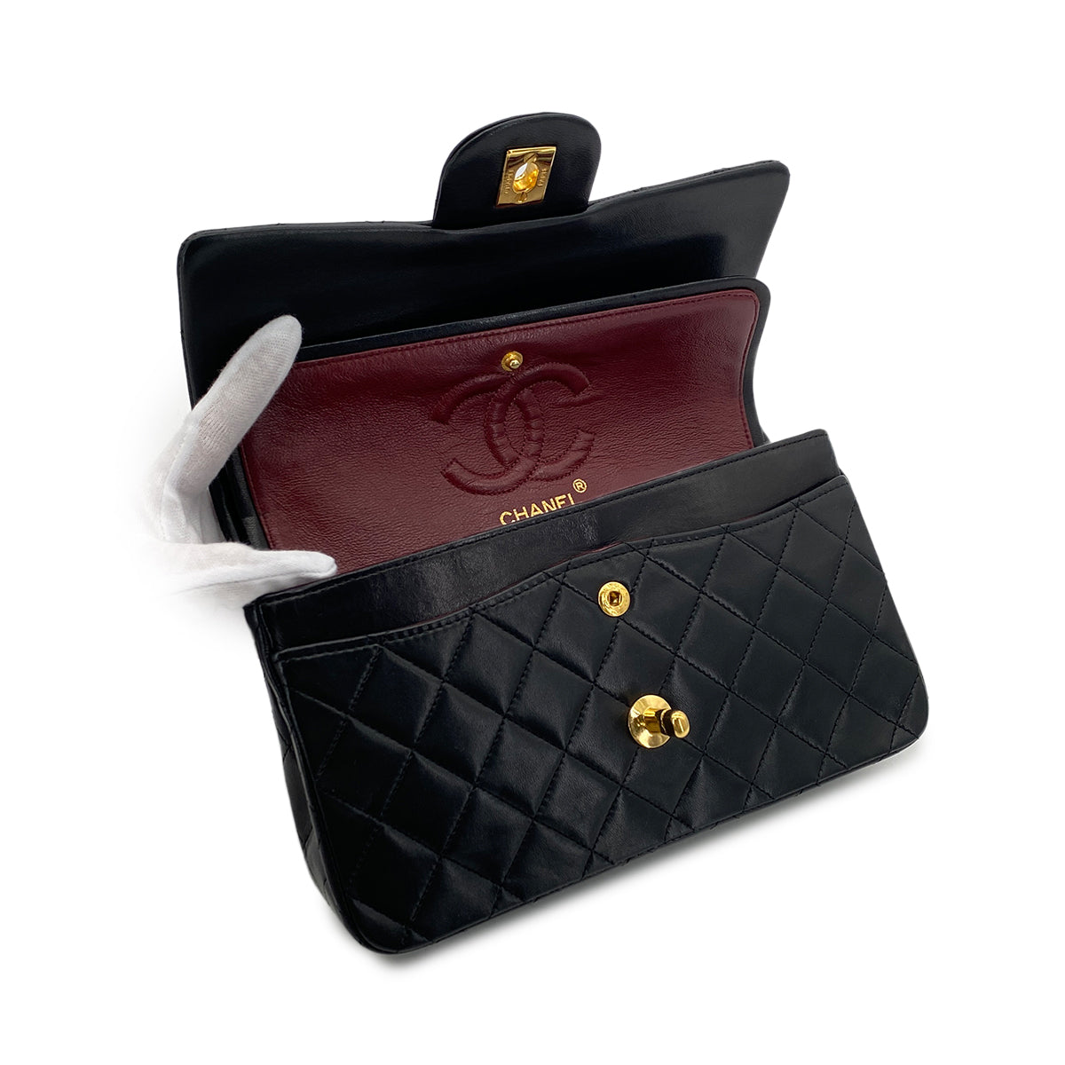 CHANEL VINTAGE CLASSIC FLAP SMALL CHAIN SHOULDER BAG BLACK LAMB SKIN 90291300