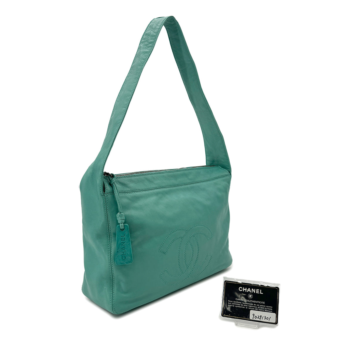 CHANEL VINTAGE BIG COCO SHOULDER BAG LIGHT GREEN LAMB SKIN 90291301