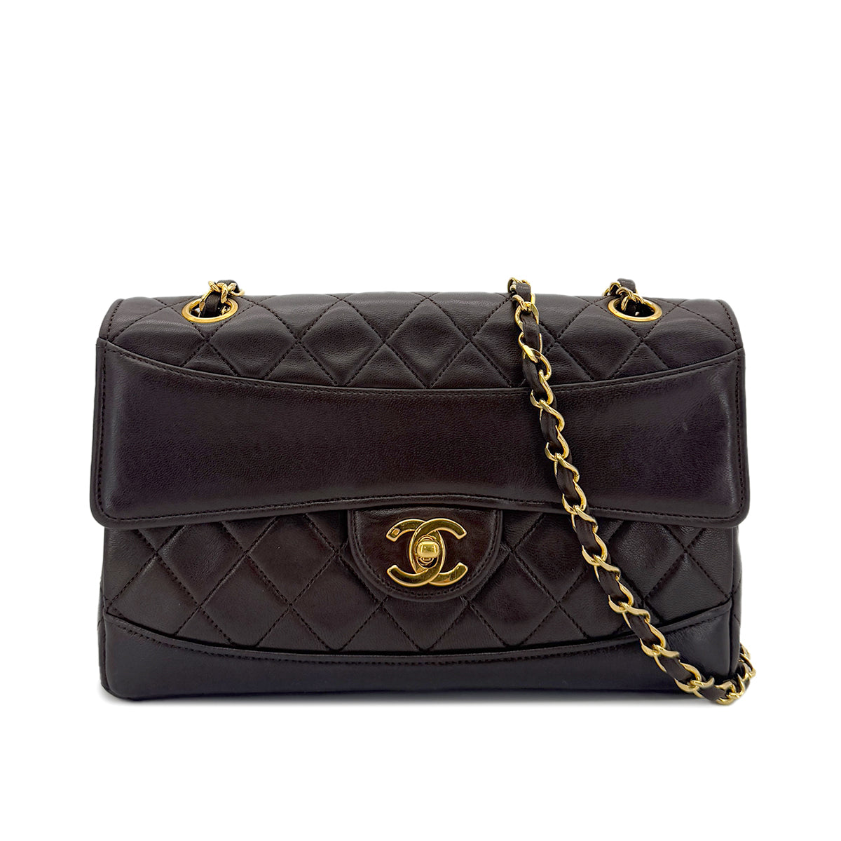 CHANEL VINTAGE MATELASSE CHAIN SHOULDER BAG BROWN LAMB SKIN 90291303