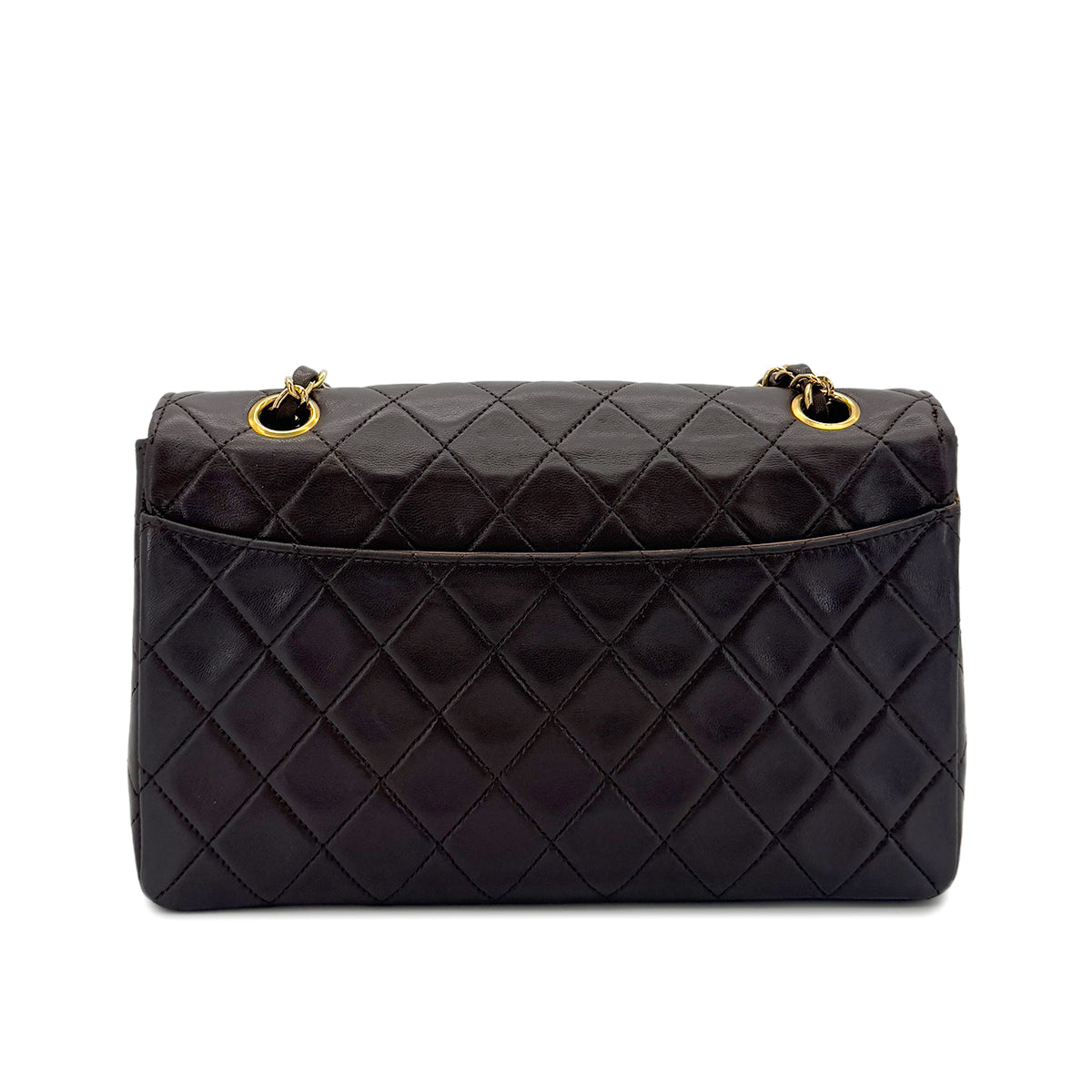 CHANEL VINTAGE MATELASSE CHAIN SHOULDER BAG BROWN LAMB SKIN 90291303