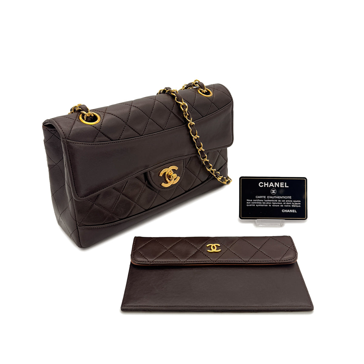 CHANEL VINTAGE MATELASSE CHAIN SHOULDER BAG BROWN LAMB SKIN 90291303