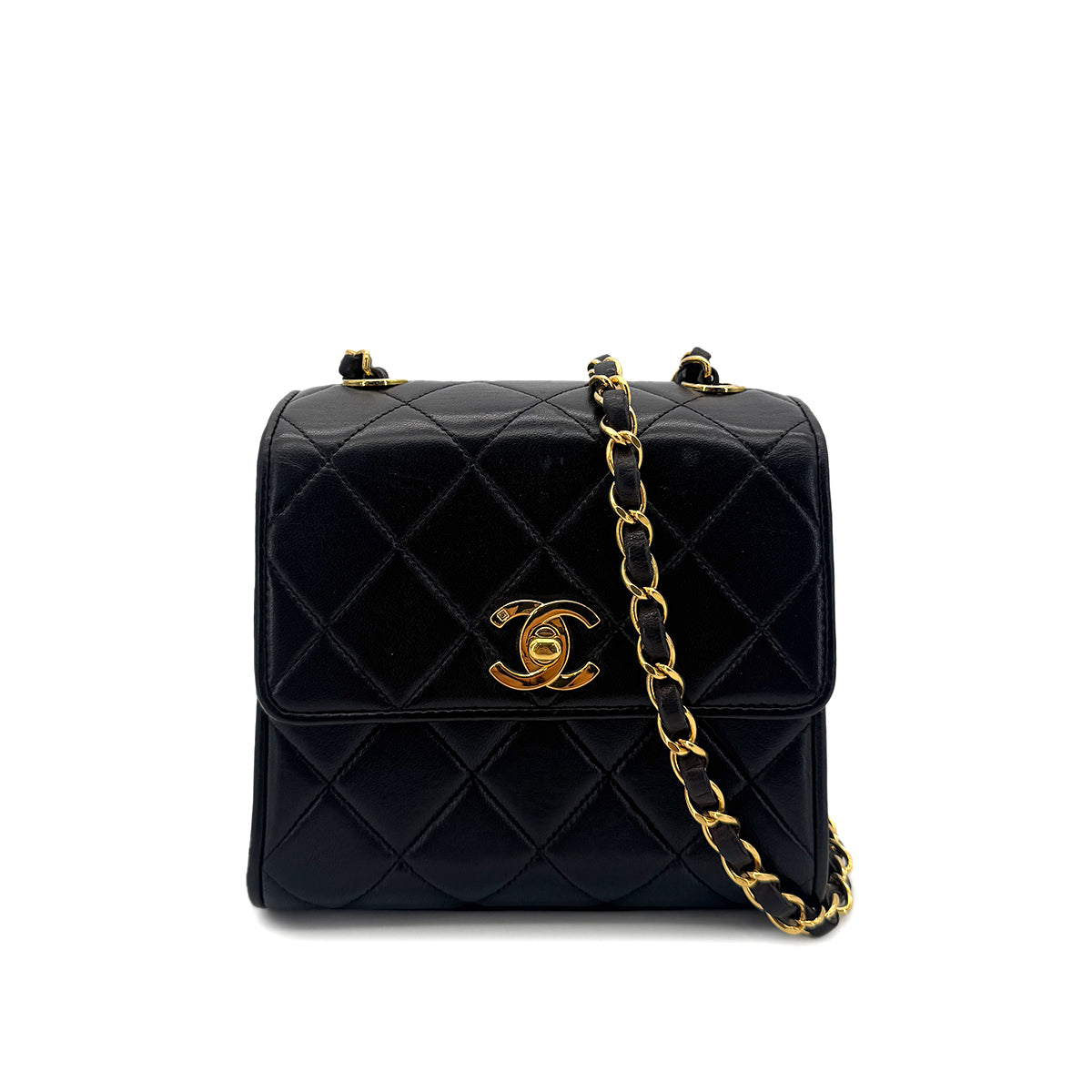 CHANEL VINTAGE MATELASSE CHAIN SHOULDER BAG BLACK LAMB SKIN 90291306