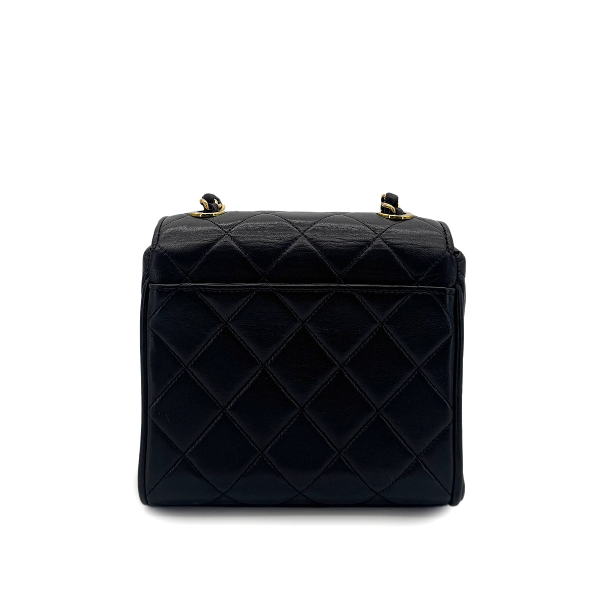 CHANEL VINTAGE MATELASSE CHAIN SHOULDER BAG BLACK LAMB SKIN 90291306