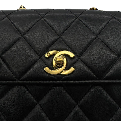 CHANEL VINTAGE MATELASSE CHAIN SHOULDER BAG BLACK LAMB SKIN 90291306 - PURPOSE