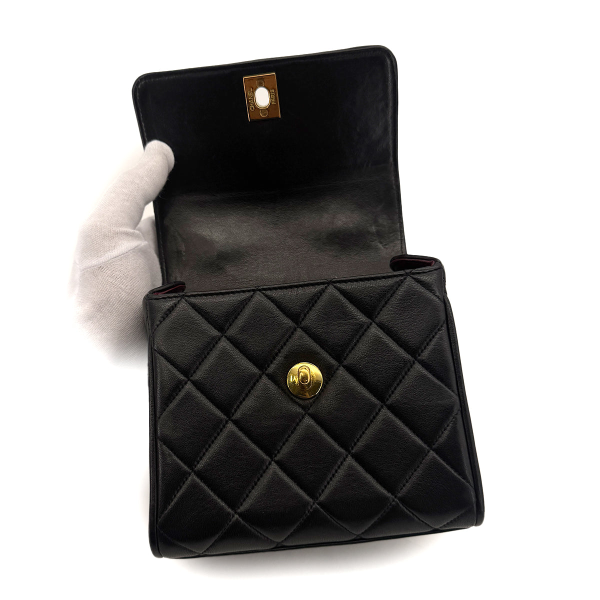 CHANEL VINTAGE MATELASSE CHAIN SHOULDER BAG BLACK LAMB SKIN 90291306