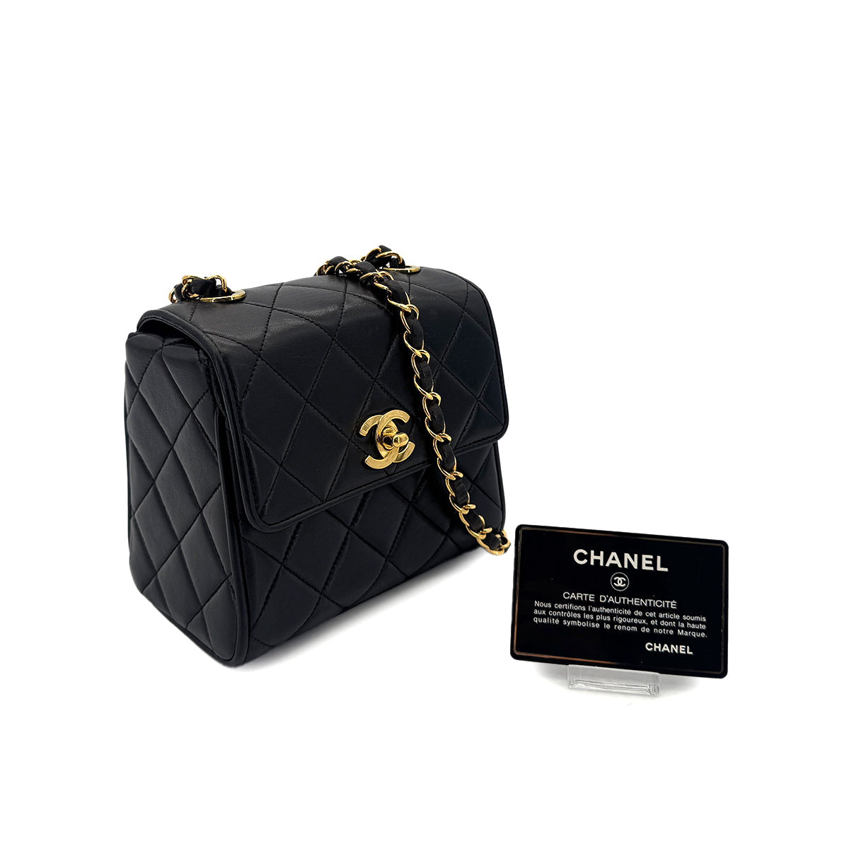 CHANEL VINTAGE MATELASSE CHAIN SHOULDER BAG BLACK LAMB SKIN 90291306