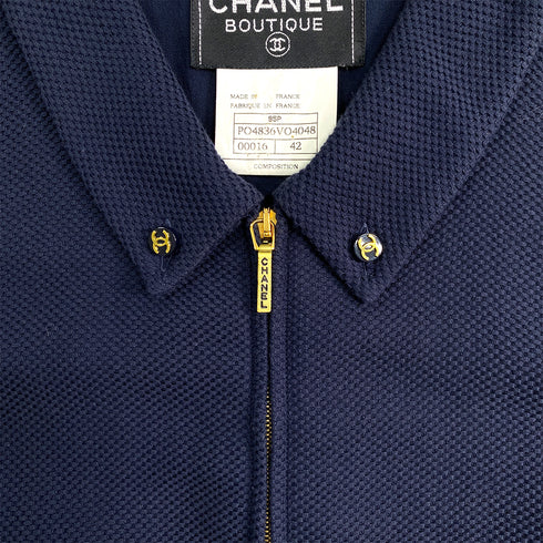 CHANEL COCO BUTTON SLEEVELESS DRESS NAVY COTTON 42 95P RTW 90291314