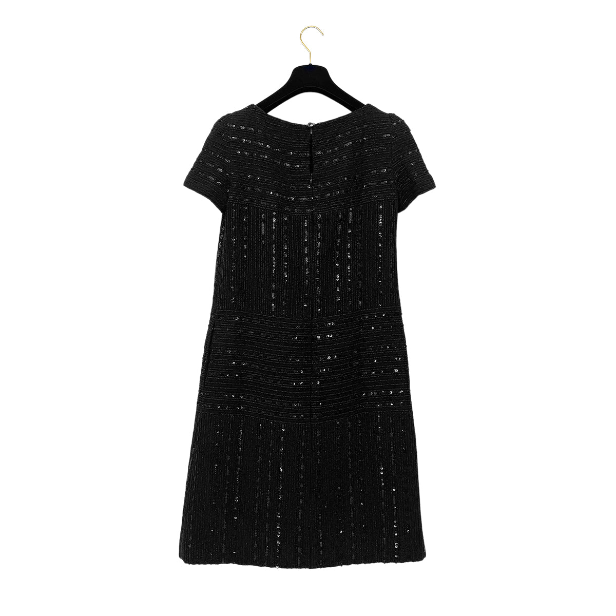 CHANEL VINTAGE SHORT SLEEVE DRESS SEQUINS BLACK NYLON 38 00C RTW 90291315