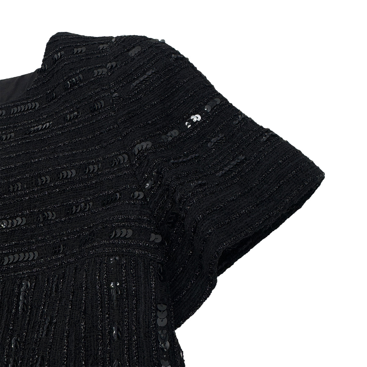 CHANEL VINTAGE SHORT SLEEVE DRESS SEQUINS BLACK NYLON 38 00C RTW 90291315