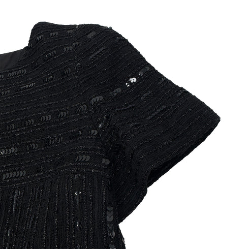CHANEL VINTAGE SHORT SLEEVE DRESS SEQUINS BLACK NYLON 38 00C RTW 90291315 - PURPOSE