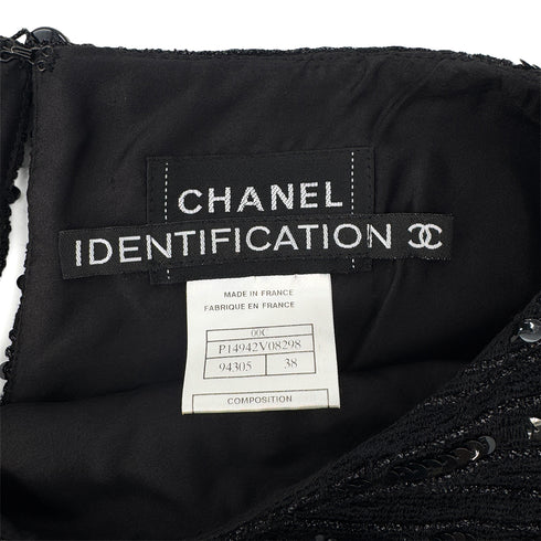 CHANEL VINTAGE SHORT SLEEVE DRESS SEQUINS BLACK NYLON 38 00C RTW 90291315 - PURPOSE