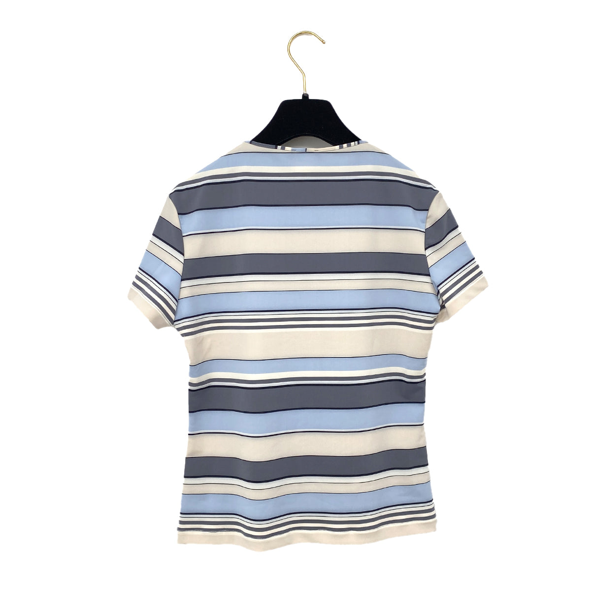 CHANEL MULTI COLOR STRIPE T-SHIRT LOGO PLATE BLUE GRAY NYLON 40 00C RTW 90291316
