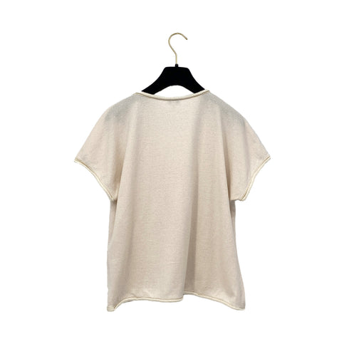 CHANEL SHORT SLEEVE TOPS COCOMARK ROSE SEQUINS IVORY WOOL 40 P56 RTW 90291317