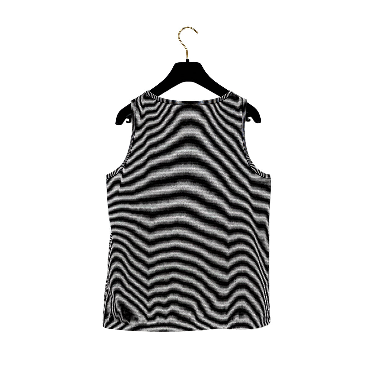 CHANEL SLEEVELESS TOPS BORDER FLOWER MOTIF BLACK WHITE COTTON 38 P56 RTW 90291318