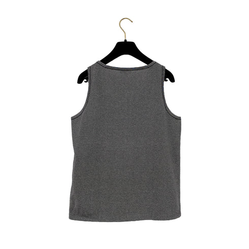 CHANEL SLEEVELESS TOPS BORDER FLOWER MOTIF BLACK WHITE COTTON 38 P56 RTW 90291318