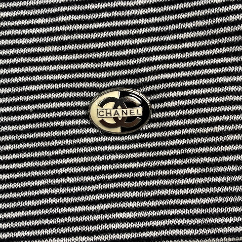 CHANEL SLEEVELESS TOPS BORDER FLOWER MOTIF BLACK WHITE COTTON 38 P56 RTW 90291318