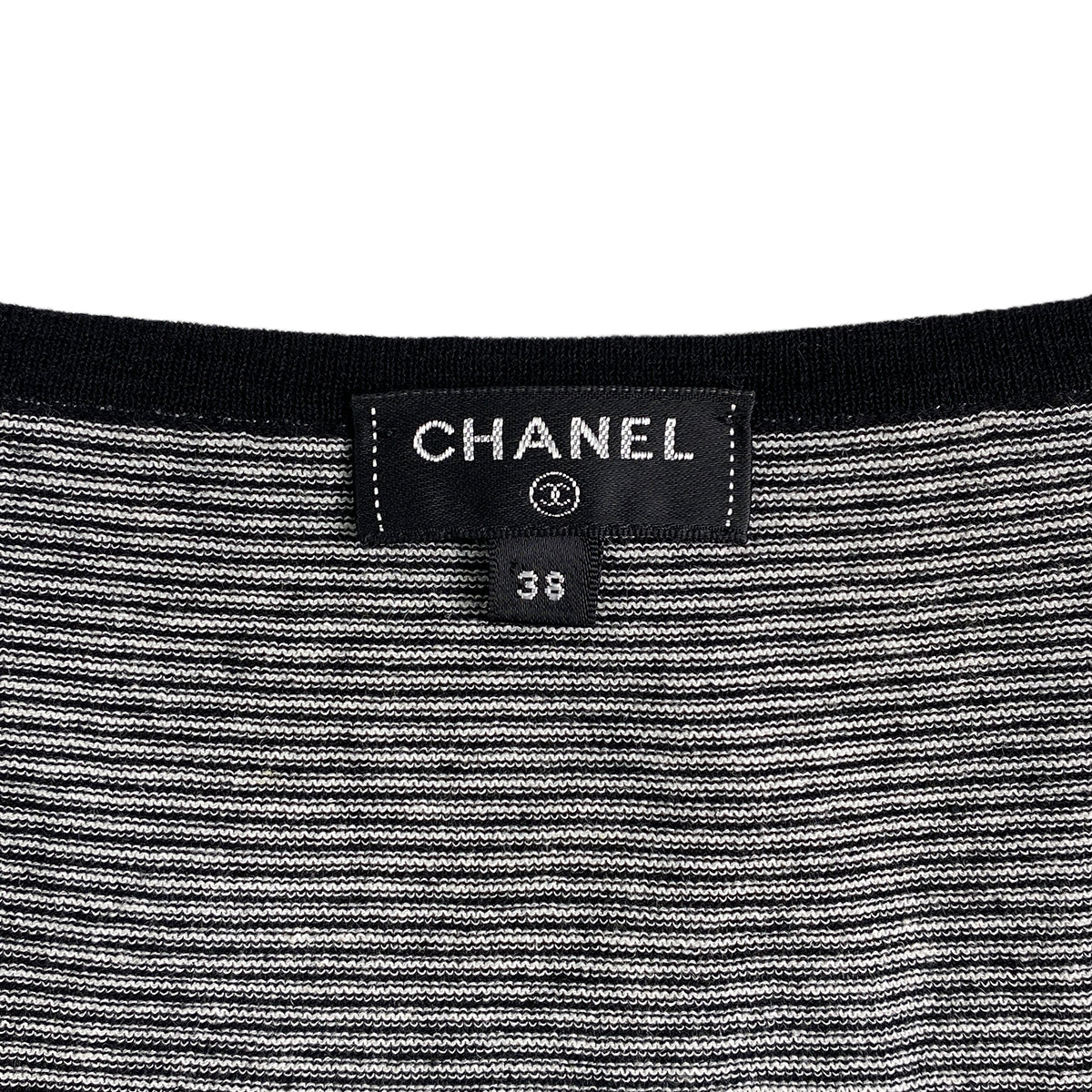 CHANEL SLEEVELESS TOPS BORDER FLOWER MOTIF BLACK WHITE COTTON 38 P56 RTW 90291318