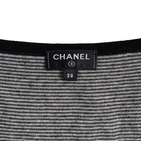 CHANEL SLEEVELESS TOPS BORDER FLOWER MOTIF BLACK WHITE COTTON 38 P56 RTW 90291318