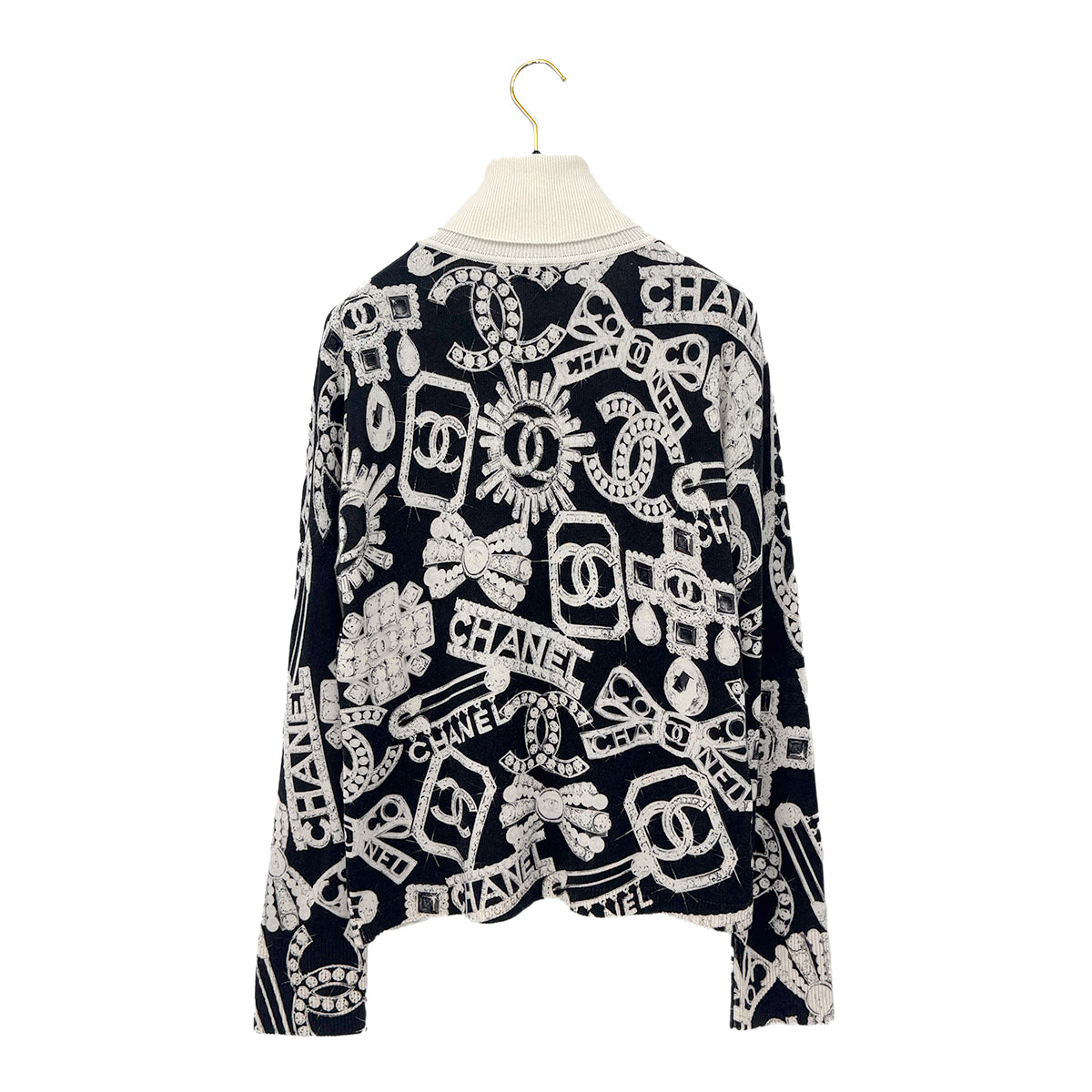 CHANEL COCOMARK LONG SLEEVE KNIT TOPS BLACK WHITE CASHMERE 38 P74 RTW 90291321