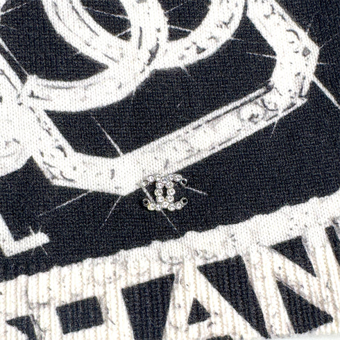 CHANEL COCOMARK LONG SLEEVE KNIT TOPS BLACK WHITE CASHMERE 38 P74 RTW 90291321