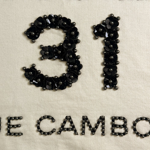CHANEL SWEATSHIRT TOPS LOGO 31 RUE CAMBON FLOWER MOTIF IVORY BLACK COTTON M P64 RTW 90291322