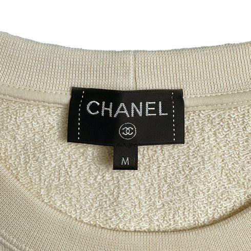 CHANEL SWEATSHIRT TOPS LOGO 31 RUE CAMBON FLOWER MOTIF IVORY BLACK COTTON M P64 RTW 90291322
