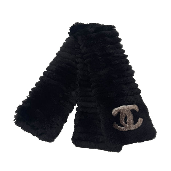 CHANEL OLYLAG WINTER SCARF COCOMARK BLACK LAPIN FUR ACCESSORY 90291323 - PURPOSE