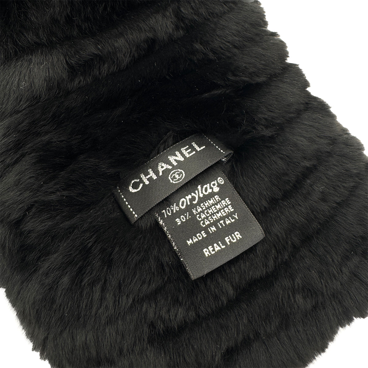 CHANEL OLYLAG WINTER SCARF COCOMARK BLACK LAPIN FUR ACCESSORY 90291323