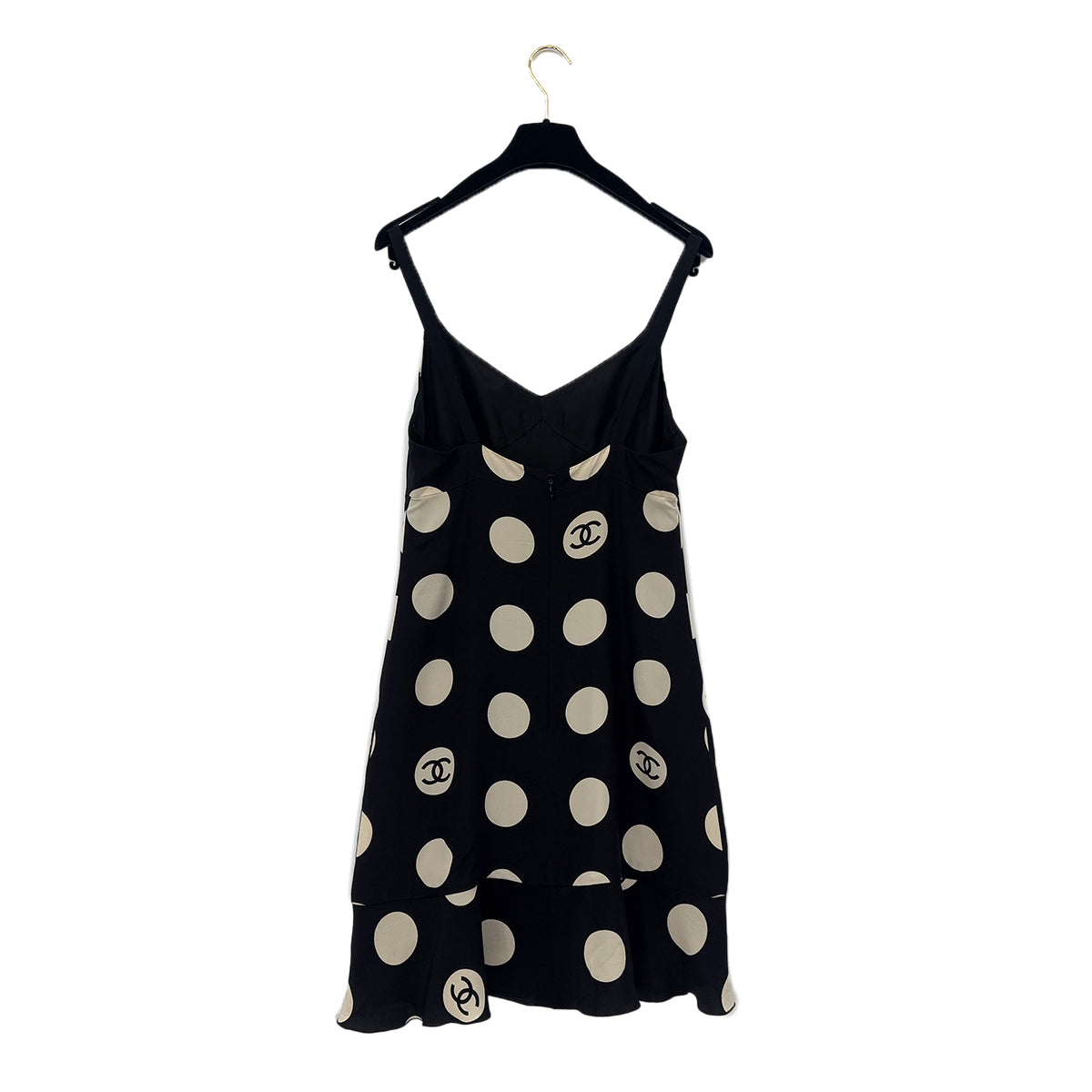 CHANEL VINTAGE POLKA DOT PATTERN SLEEVELESS DRESS COCOMARK BLACK SILK 38 97P RTW 90291324