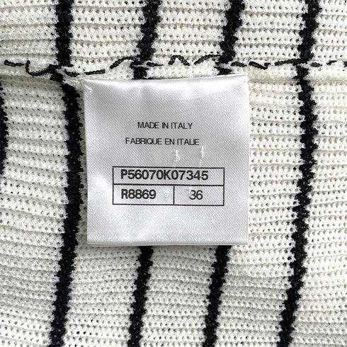 CHANEL COCO BUTTON HALF SLEEVE BODER TOPS WHITE BLACK POLYESTER 36 P56 RTW 90291325