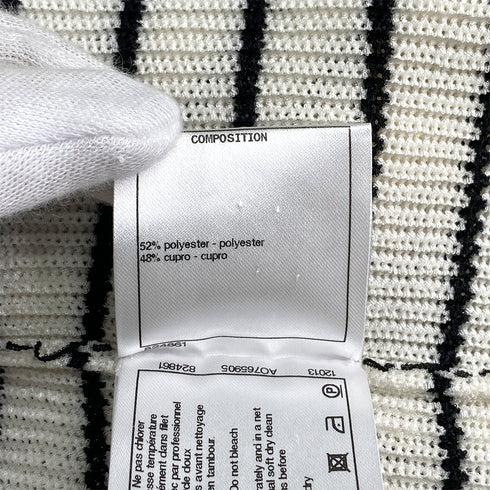 CHANEL COCO BUTTON HALF SLEEVE BODER TOPS WHITE BLACK POLYESTER 36 P56 RTW 90291325