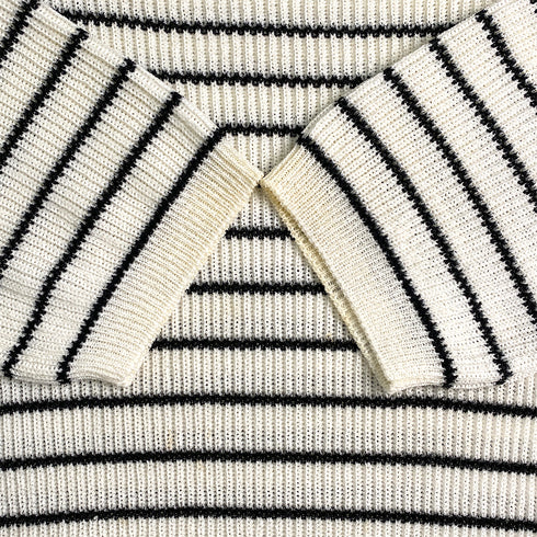 CHANEL COCO BUTTON HALF SLEEVE BODER TOPS WHITE BLACK POLYESTER 36 P56 RTW 90291325