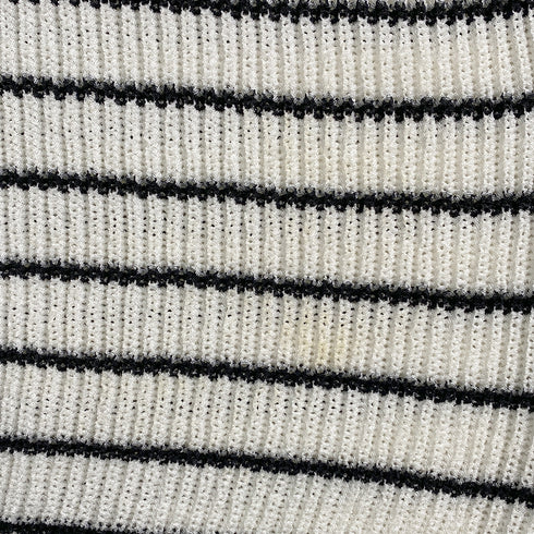 CHANEL COCO BUTTON HALF SLEEVE BODER TOPS WHITE BLACK POLYESTER 36 P56 RTW 90291325