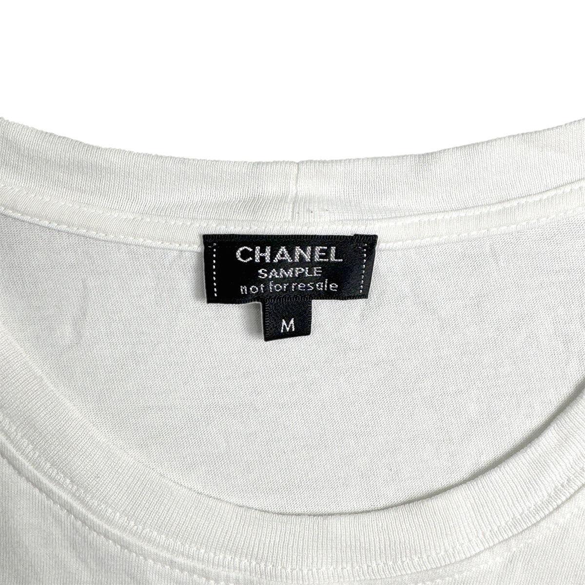 CHANEL LOGO RHINESTONE T-SHIRT WHITE COTTON M C63 RTW 90291326
