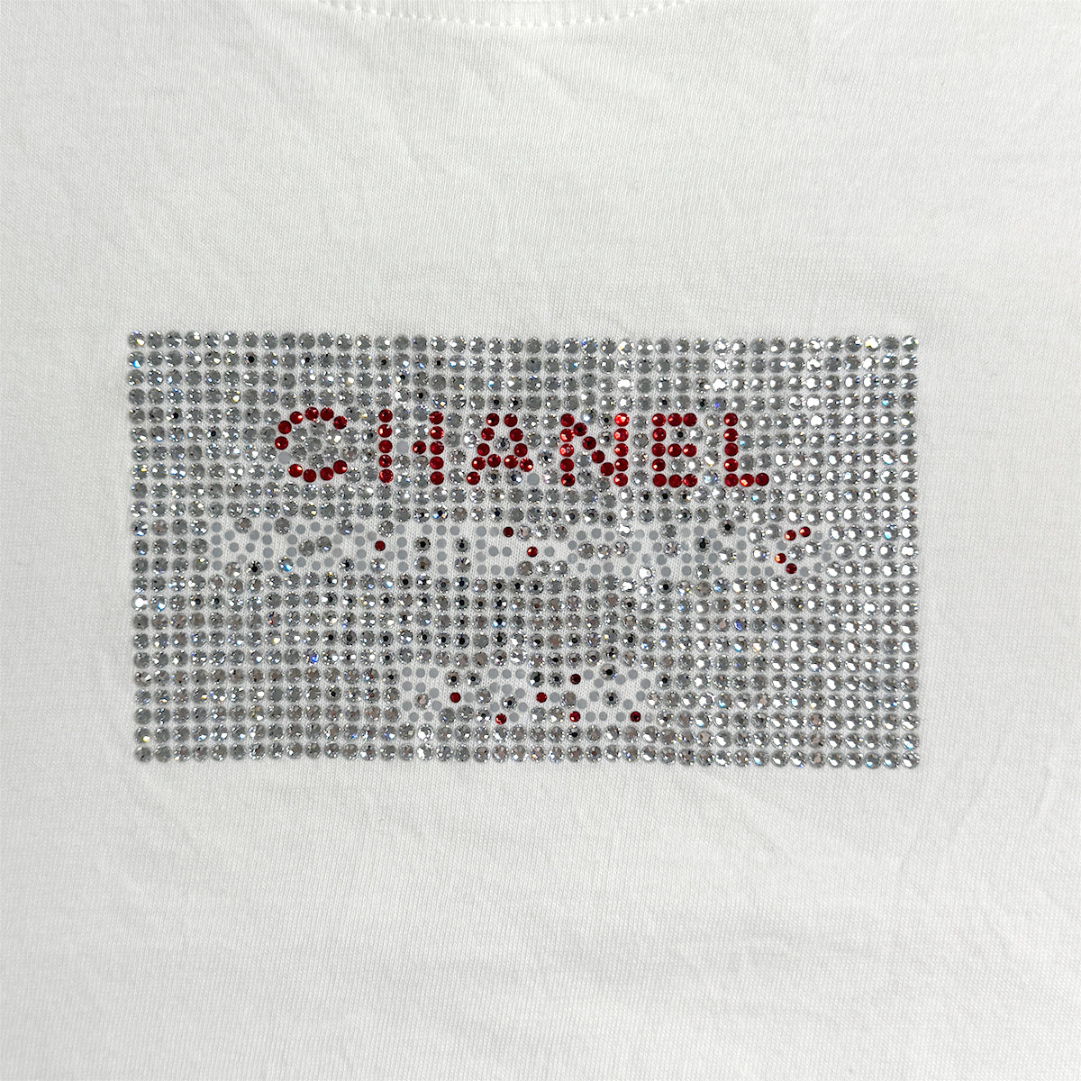CHANEL LOGO RHINESTONE T-SHIRT WHITE COTTON M C63 RTW 90291326