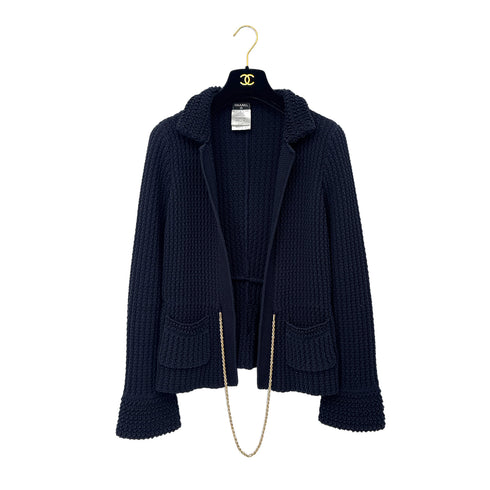 CHANEL KNIT JACKET CHAIN NAVY COTTON 36 P40 RTW 90291327