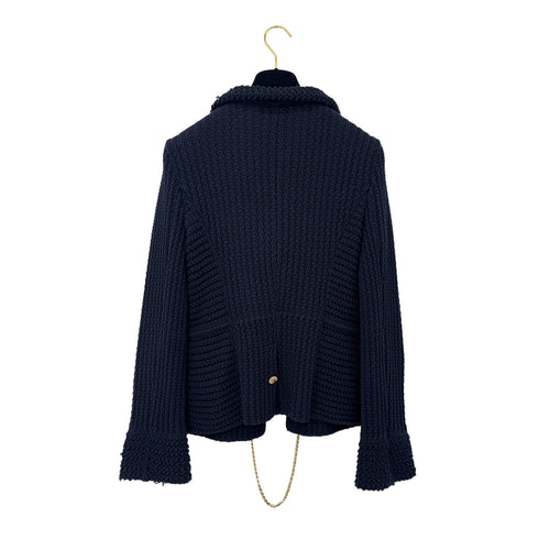 CHANEL KNIT JACKET CHAIN NAVY COTTON 36 P40 RTW 90291327
