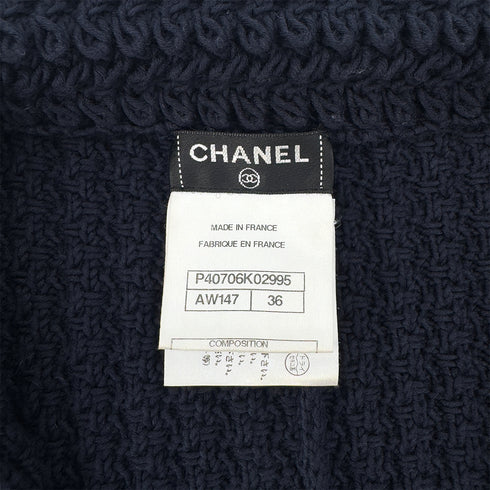 CHANEL KNIT JACKET CHAIN NAVY COTTON 36 P40 RTW 90291327