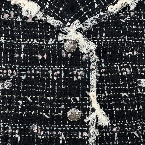 CHANEL FRINGE TRIM TWEED JACKET COCO BUTTON BLACK ACRYLIC 36 05C RTW 90291328