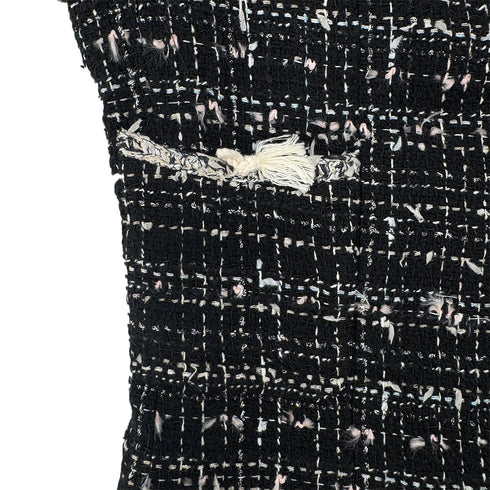 CHANEL FRINGE TRIM TWEED JACKET COCO BUTTON BLACK ACRYLIC 36 05C RTW 90291328