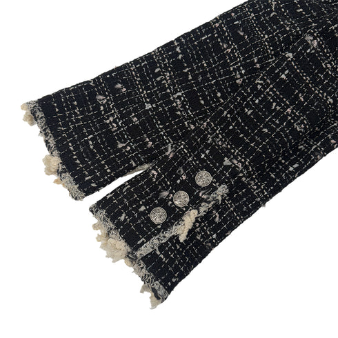 CHANEL FRINGE TRIM TWEED JACKET COCO BUTTON BLACK ACRYLIC 36 05C RTW 90291328