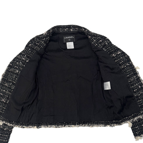 CHANEL FRINGE TRIM TWEED JACKET COCO BUTTON BLACK ACRYLIC 36 05C RTW 90291328